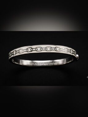 Halcyon Days Palladium Plated Chain Link Design Over Cream Enamel